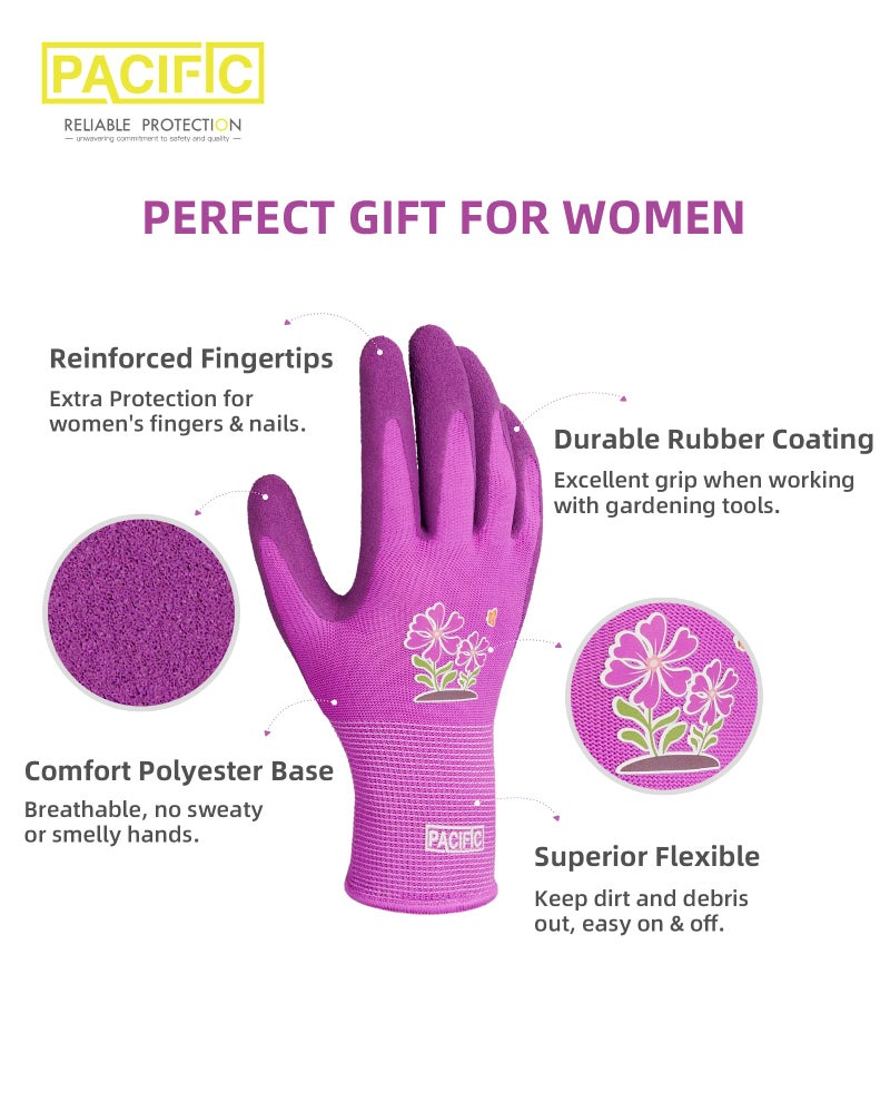 PACIFIC PPE PACIFIC 3 Pairs Gardening Gloves for women  Rubber Coated Garden Gloves  Ladies Yard Work Gloves  Breathable  Purple & Yellow & Red  Medium - Image 3